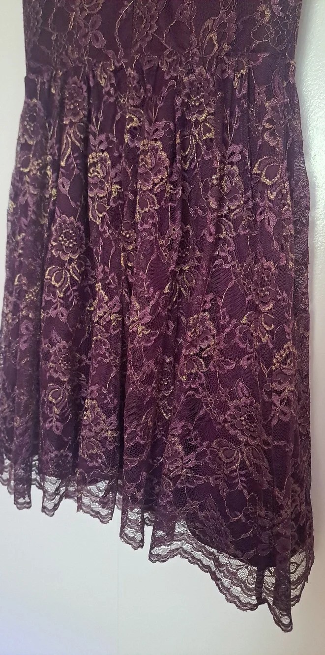 Jessica Simpson Burgundy Junior Dress with Gold Lace Overlay